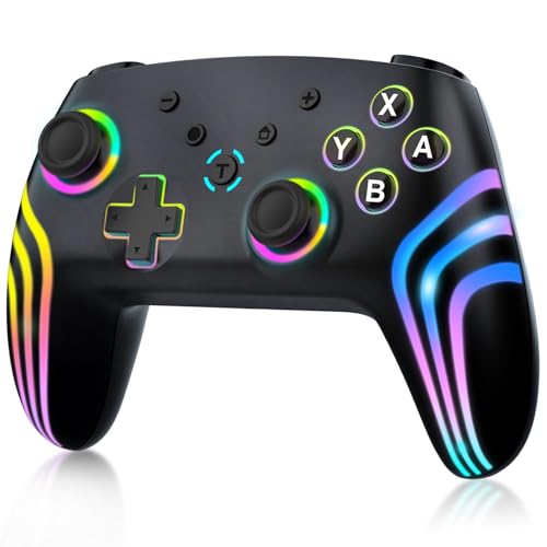Controlo sem fios para consola Switch/Lite/OLED, comando Switch Pro com iluminação RGB que muda de cor/vibração dupla/giroscópio de 6 eixos/acordar em algn, Joystick preciso de design ergonómico.