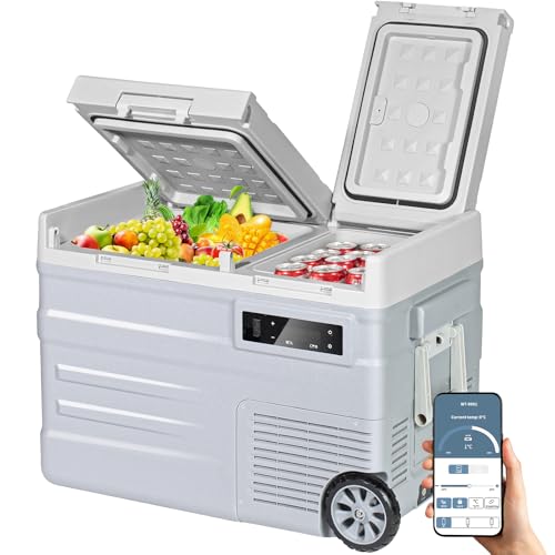 40,6 L Geladeira portátil elétrica, UD45 Refrigerador de carro 12 V/24 V CC ou 100-240 V CA, 20 ºC a 20 ºC mini frigorífico de carro para acampar, viajar, camião, barco, com barra de tração e ruagem
