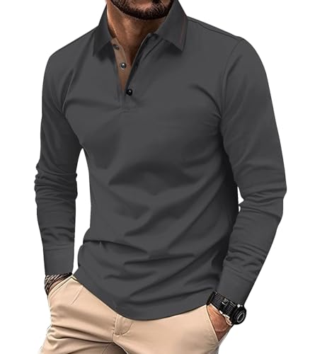 Comilaka Homem polo casual manga comprida Poloshirts algodão t-shirt de golfe cor contrastante outono inverno clássico