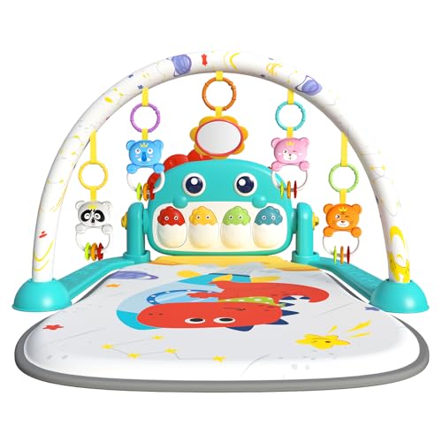 Eners Manta de brincar para bebé com música e luzes, brinquedo educativo para bebés e crianças pequenas de 0 a 28 meses, cor verde
