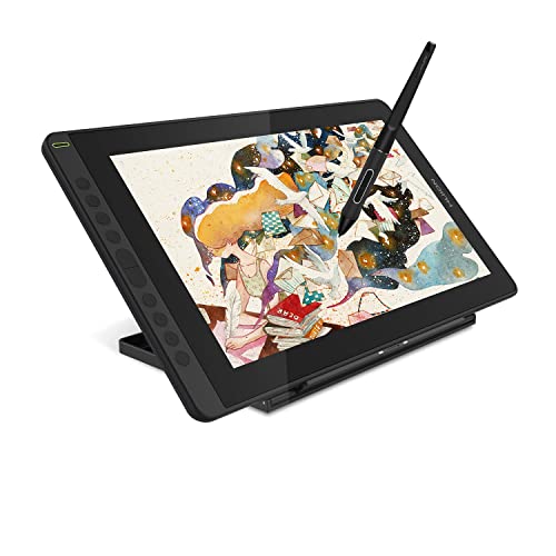 HUION Kamvas 16 2021 - Tablet gráfico com ecrã HD de 15,6" monitor com lápis capacitivo passivo, 10 teclas de acesso direto, compatível com Android, com suporte para teletrabalho e formação