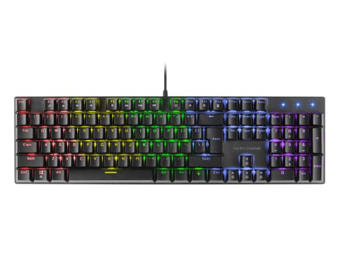 Mars Gaming MK422, Teclado Gaming mecânico RGB Rainbow, Switch castanho, teclas de dupla injeção, funções multimédia, modo de jogo, anti-hosting, multiplataforma, idioma EUA, preto