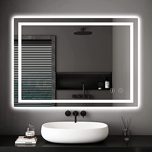 Dripex Espelho de casa de banho com luz LED 60 x 80 cm, anti-embaciamento, interruptor tátil, dímble, 3 cores de luz, IP54, instalação horizontal / vertical