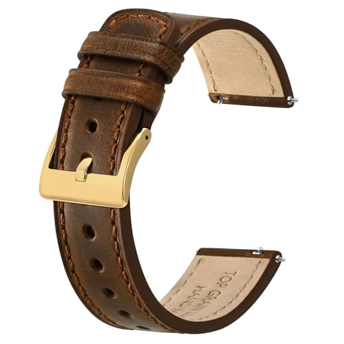 BISONSTRAP Correias de relógio de couro, couro encerado com óleo clássico, correia de substituição de libertação rápida para homens e mulheres, largura da correia 18 mm 20 mm 22 mm