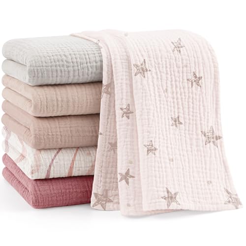 Bearmoss Muselinas bebé algodão 60 x 60 cm, 6 peças 100% algodão super macio, respirável e extremamente absorvente gaze para bebés, muselinas de algodão para recém-nascidos bebés (rosa)