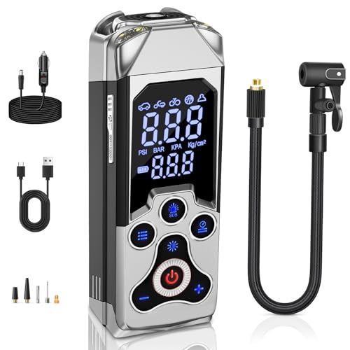 Inflador rodas carro insuflador elétrico: 150 PSI compressor de ar portátil, 12 V mini compressor de ar com medidor de pressão para carro bicicleta motocicleta (preto)