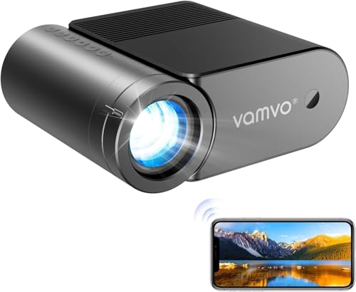 Vamvo Projetor portátil WiFi projetor de vídeo 1080P 200'' projetor de filmes portátil, projetores de exterior com design aerodinâmico e elegante, compatível com telefone/tablet/portátil/TV Stick