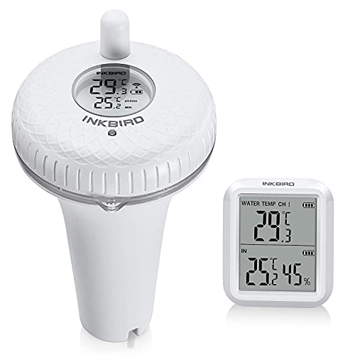 Inkbird Termômetros para piscinas com transmissor sem fio+recetor monitor de temperatura e humidade, termómetro flutuante para piscinas interior e exterior, aquário, spa e jacuzzis