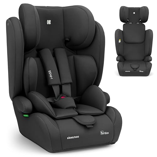 KikkaBoo i-Pass Cadeira de carro, grupo 1/2/3, 9-36 kg (76-150 cm), cadeira carro bebé e crianças, apoio de cabeça 13 posições, 15 meses a 12 anos, cadeira automática, preto