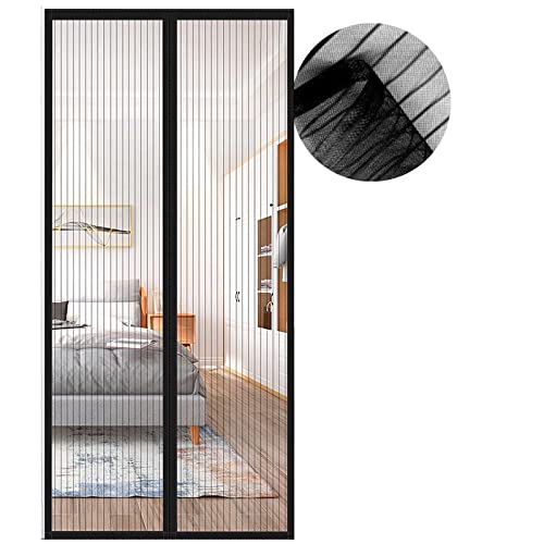 Cortina mosquiteira magnética para portas, versão atualizada, 80 x 210 cm, porta de malha magnética, preto cortinas para portas exteriores, fáceis de instalar e longe dos mosquitos