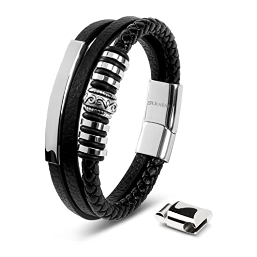 SERASAR Pulseiras de couro premium para homem | fecho seguro de aço inoxidável | três cores | caixa de jóias incluída