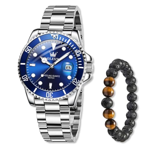 Raitown Relógio homem em aço inoxidável, mostrador de 41 mm com agulhas luminosas e calendário | movimento de quartzo | impermeável 3ATM | relógio clássico para homens