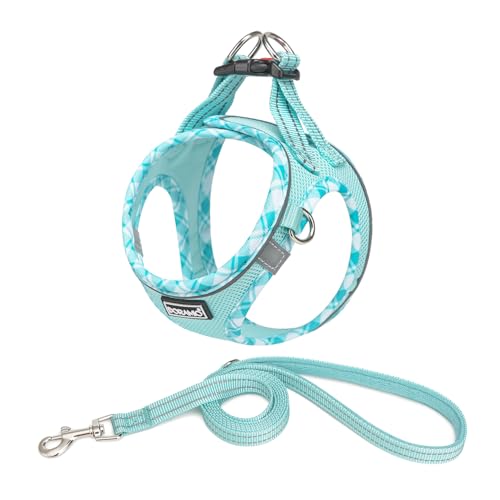 DORAMIO Arnês de cão pequeno, arnês antipuxões refletor confortável respirável arnês colete para cães pequenos gatos, cachorros (M, azul claro)