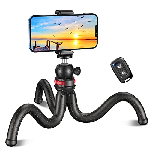 CIRYCASE Tripé para telemóvel, mini flexível tripé vara selfie portátil rotação de 360°, tripé câmara com controlo remoto sem fios para telemóvel e câmara ação, ideal para selfie / gravação de vídeo