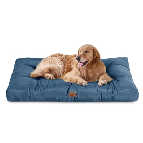 Bedsure Cama de cão impermeável extra grande, 111 x 89 x 10 cm, colchão cão lavável para o verão, almofada cão anti-pêlo e suave, azul, XL