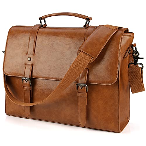 Lubardy Mala de tiracolo homem mala portátil 15,6 polegadas impermeável mala de mensageiro couro PU vintage mala de trabalho negócios escola