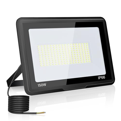 toobettp Foco LED para exterior, 150 W, 15000 LM holofotes LED para exteriores, 6500 K, branco frio, luz exterior impermeável, IP66, projetores exteriores para garagem, jardim, pátio, parque