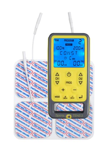 TensCare Sports TENS - eletroestimulador muscular. Programas padrão TENS, EMS e para massagem e programas manuais. Alívio da dor, tonificação e relaxamento musculares.
