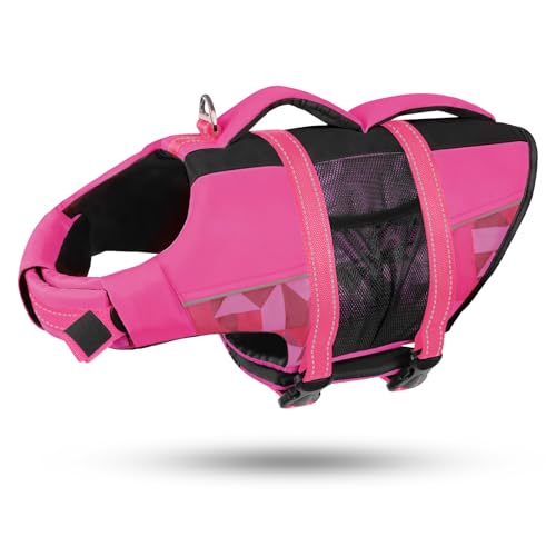 CITÉTOILE Coletes avidas, flutuador ajustável para animais de estimação com alça, fato de banho de segurança para água para navegar na piscina da praia, rosa, XL