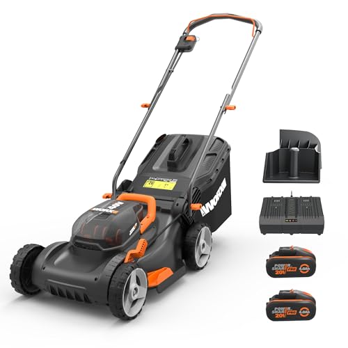 WORX Corta-relvas 40 V máx. (2 x 20 V) | PowerShare | WG743E | inclui 2 baterias 4 Ah e carregador duplo, 40 cm, ajuste de altura, 6 posições e 45 L de depósito