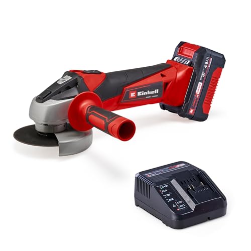 Einhell Moedor de ângulo com bateria TC-AG 18/115 Li Power X-Change (18 V, 115 mm de diâmetro do disco, 28 mm de profundidade de corte, arranque suave, incl. 1 bateria de 4,0 Ah e carregador)