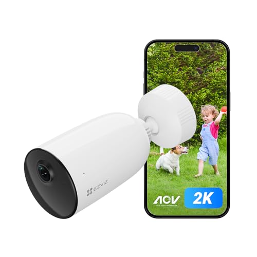 EZVIZ Câmara de vigilância WiFi exterior sem cabo, 2 K câmara IP de segurança, AOV modo, detecção de pessoas / veículo, bateria recarregável de 120 dias, visão noturna colorida, chamada bidirecional,