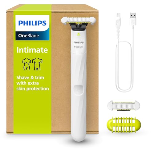 PHILIPS OneBlade Intimate, mulher e homem, máquina de depilação para a zona íntima, inglês e axilas, barbear e recortar, lâmina com proteção para a pele, QP1924/30