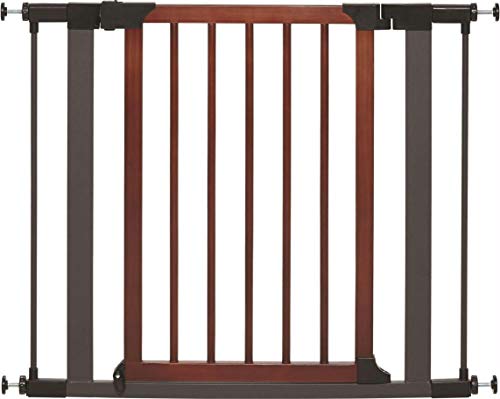 MidWest Homes for Pets Modelo 2929SG-WD Porta de aço para animais de estimação, com moldura de grafite texturizada e porta de madeira decorativa, largura 71,12 - 96,52 cm e altura 73,66 cm