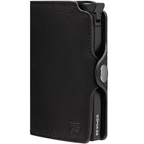 BEWMER Carteira porta-cartões 1 para homem e mulher - carteira pequena porta-cartões com proteção RFID e clipe de fibra de carbono para guardar bilhetes
