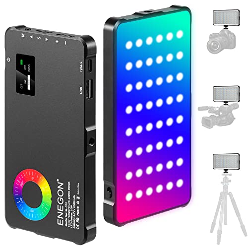 ENEGON RGB Video Light, bateria recarregável de 4000 mAh integrada LED Camera Light Full Color 24 efeitos de luz comuns, CRI≥95 2500-9000K LED Video Light Panel com função de power bank.