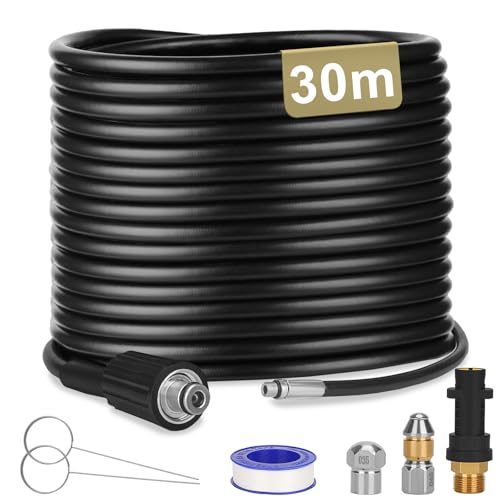 Ajiteogy Desbloqueador de tubos de pressão 30 m, compatível com Kärcher e as séries de alta pressão Kärcher K2-K7/HDS, kit de mangueira para limpeza de tubos