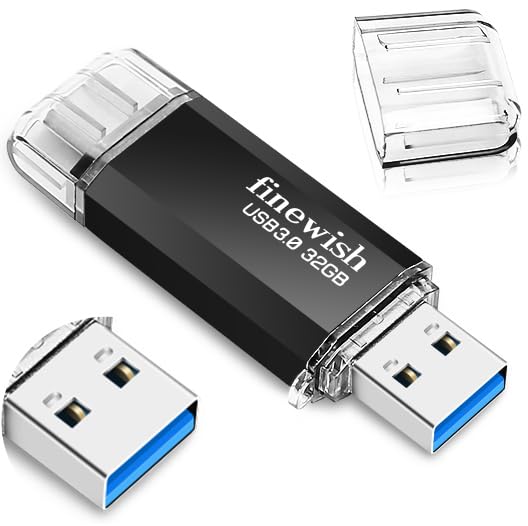 Tipo C memória USB 32 GB, Pendrive USB C 2 em 1, USB 3.0, 32 GB, com velocidade de leitura de até 40 MB/s, OTG Memory Stick para Android//Pc/MacBook, tablets, armazenamento de dados externo (preto)