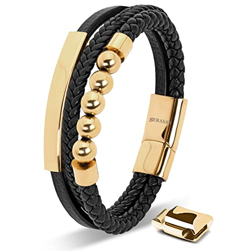 SERASAR Pulseiras de couro premium para homem | fecho seguro de aço inoxidável | três cores | caixa de jóias incluída