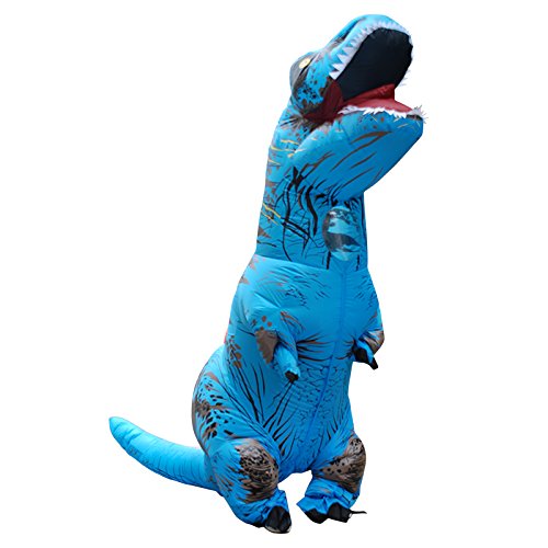 JASHKE Fato de dinossauro fato insuflável fato de Trex disfarce de Halloween disfarce de adulto (azul)