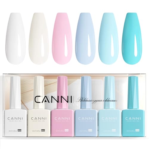 CANNI Kit de gel UV e semipermanente 6 cores brilho branco rosa azul verde pintura de unhas de gel