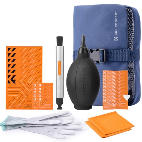 K&F Concept Kit de limpeza câmara 32 em 1, Cleaning kit com pêra soprador+6 peças pano limpeza lápis + 10 peças toalhas anti-embaciamento 10 peças bengala sensor full frame saco de transportar luvas
