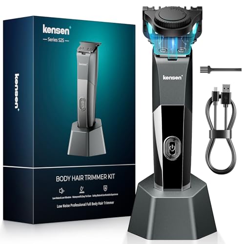 KENSEN Máquina de barbear corporal masculina, máquina de depilação corporal impermeável com lâminas de cerâmica e pente magnético ajustável (1-5 mm), máquina de depilação para cabeça, barba, axilas