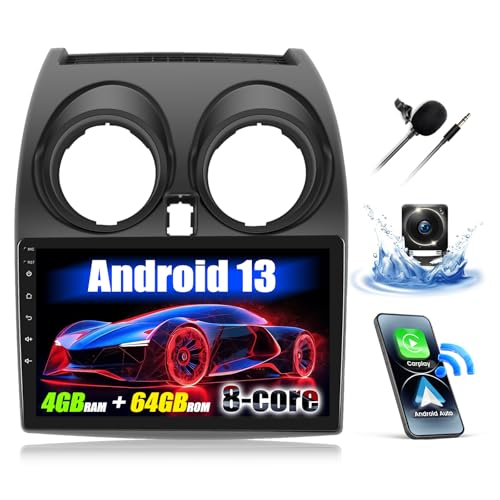 SIXWIN 4 + 64G 8-Core Android 13 rádio carro para Nissan Qashqai J10 2006-2013 com CarPlay Android Auto DSP, ecrã tátil de 9 polegadas, 1280 * 720, com GPS WiFi BT USB FM RDS rádio