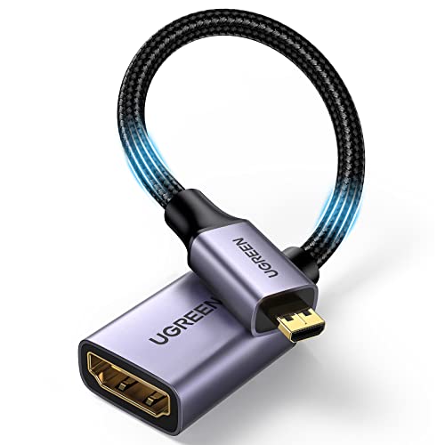 UGREEN Adaptador micro HDMI macho para HDMI fêmea 4K 3D HDR Ethernet ARC cabo compatível com Hero 7 Black Raspberry Pi4 Aquaris M10 câmara TV nylon trançado, preto
