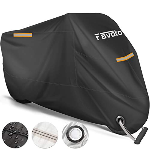 Favoto 210T, Capa de proteção para moto, em poliéster com faixa refletora à prova de UV, água, chuva, pó, vento, neve, excrementos de pássaro, preto