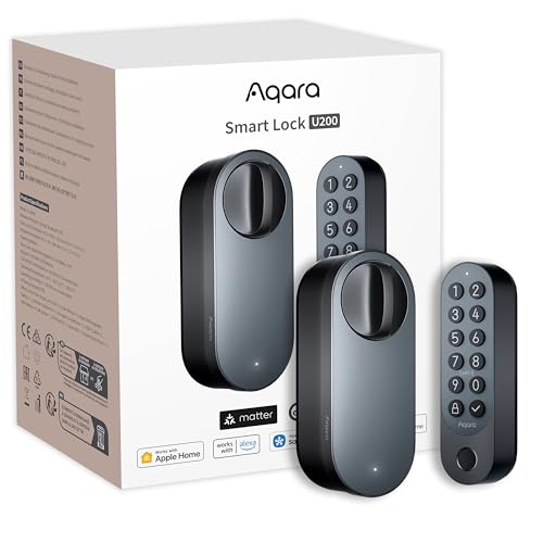 Aqara Fechadura inteligente U200 com leitor de impressão digital, Matter over Thread, fechadura eletrónica sem chave com Apple Home Key e bateria recarregável, suporta Apple Home, Google Home, Alexa,