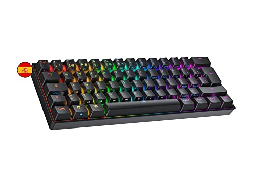 Ranked N60 Nova 60% | Teclado mecânico Hotswap | 62 teclas LED RGB multicoloridas retroiluminadas para PC/Mac Gamer, design espanhol QWERTY ISO ES (preto, Gateron Brown)