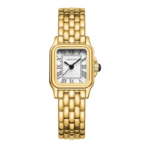 CHEETAH Relógio analógico de quartzo pequeno para mulher com pulseira vintage, caixa retangular, mostrador romano, relógio de pulso digital impermeável para mulheres e meninas