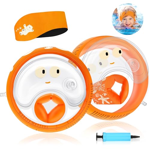 MutoToy® Mangas de piscina com faixa de natação, mangas de natação para crianças de 1 a 6 anos, 3 câmaras de ar independentes, design transparente, mangas bebé para piscina, praia, treino