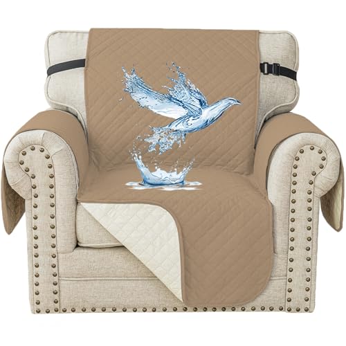 YSTELLAA Impermeável capa cobre sofá 1 lugar, capa de poltrona anti-riscos, antiderrapante, com bolsos laterais, anti-gatos riscos e cães animais de estimação, antimanchas, laváveis, café claro