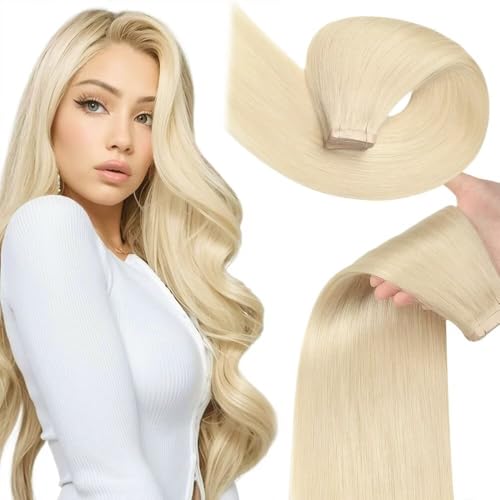 YDDM Extensões adesivas cabelo natural 20 unidades 60 cm 50 g ouro claro extensões de cabelo natural autocolantes extensões de cabelo natural cabelo humano natural (24 polegadas, 60 #)