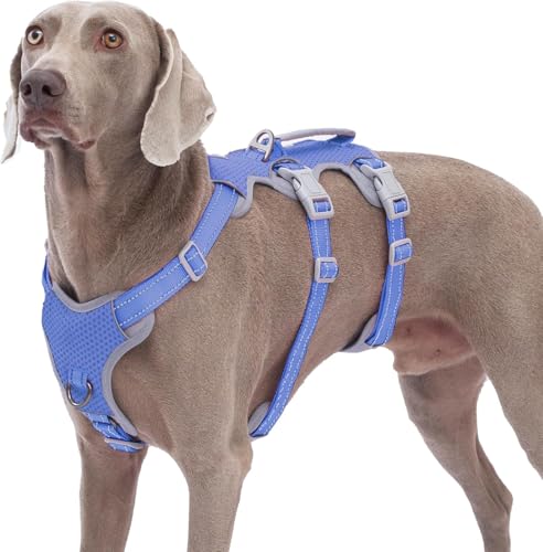 Huntboo Arnês à prova de fugas, arnês para cães à prova de fugas, arnês totalmente refletor com alça, respirável, colete ajustável para cães médios para caminhar, treinar e correr