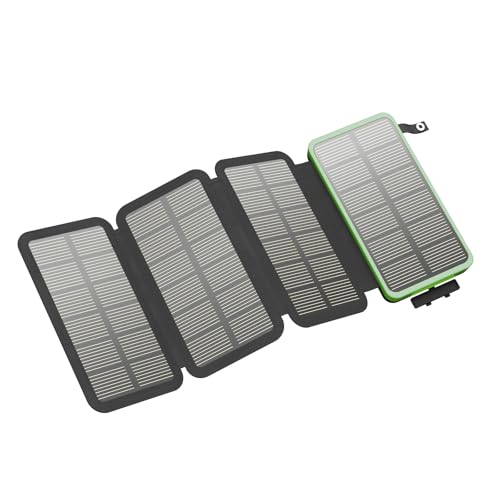 FEELLE Carregador solar Power Bank 25000 mAh, bateria externa com saída dupla USB de 2,1 A e 4 painéis solares dobráveis carregador portátil para smartphone, tablet e muito mais (verde)