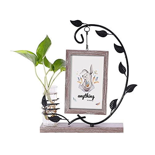 Yngffb Moldura para fotos, 1 moldura vintage, moldura para fotos de madeira, com 1 garrafa de vidro, feita de madeira, retro, firme, qualidade de imagem clara, para quarto, sala de estar (15,2 x 10,2