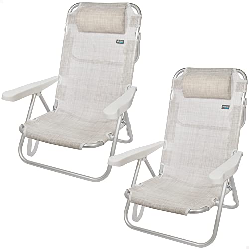 Aktive 62254 - Pacote de 2 cadeiras dobráveis multiposições para praia, jardim, terraço ou campismo, 5 posições diferentes, altura 21 cm, medidas 48 x 45,5 x 84 cm, reforçadas, inclui alça de